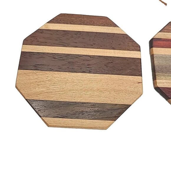 Set Of 8 Wooden Drink Coasters W/Holder Handmade USA Walnut Acacia Cherry Wood - Picture 10 of 16